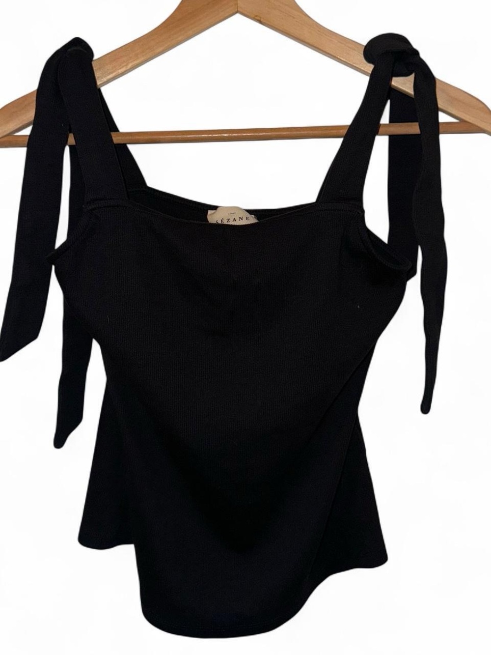 Sezane Black Tie-Shoulder Tank